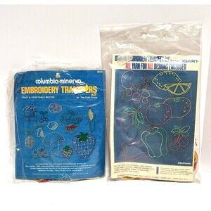 Vintage Embroidery Transfer Kit-COLUMBIA MINERVA #5104 & #6556-1970s Retro-Lot 2